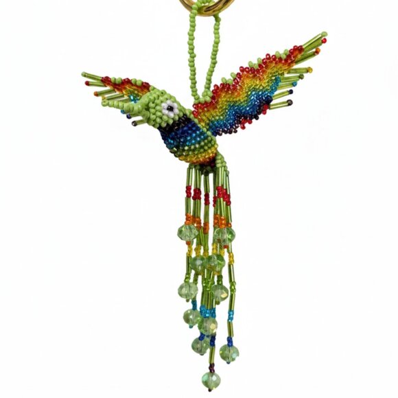 Beaded Hummingbird Purse Charm – Colorful Keychain Pendant Key Ring Gift Holiday - Picture 5 of 6